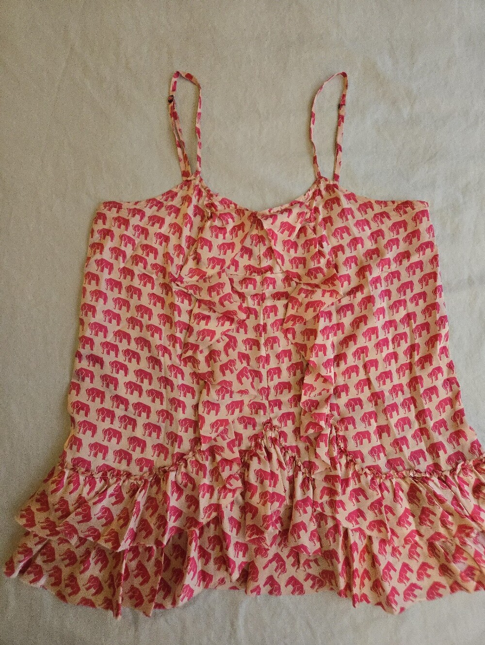 Banana Republic Heritage Vintage Silk Pink Elephant Print Ruffle Tank Top Eb4